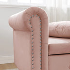 Chaise longue singola in velluto trapuntato multicolore con bracciolo arrotolato e contenitore