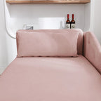 Chaise longue singola in velluto trapuntato multicolore con bracciolo arrotolato e contenitore