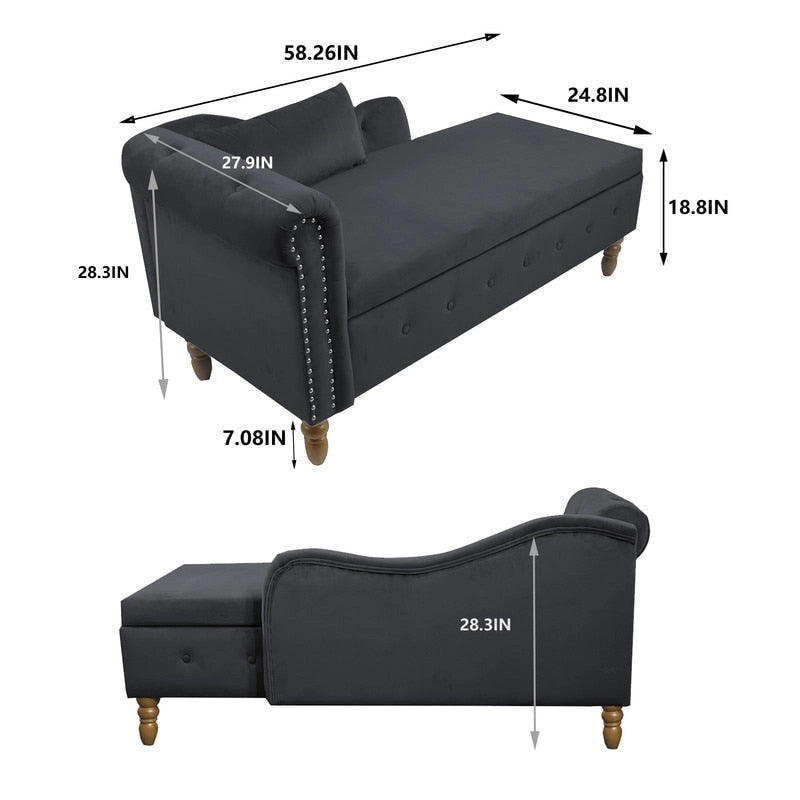 Chaise longue singola in velluto trapuntato multicolore con bracciolo arrotolato e contenitore