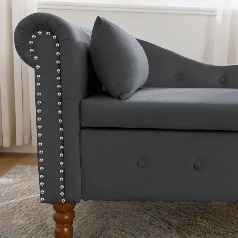 Chaise longue singola in velluto trapuntato multicolore con bracciolo arrotolato e contenitore