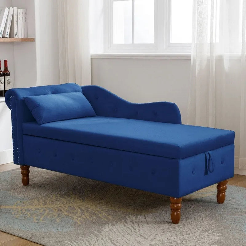 Chaise longue singola in velluto trapuntato multicolore con bracciolo arrotolato e contenitore