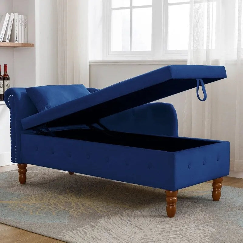 Chaise longue singola in velluto trapuntato multicolore con bracciolo arrotolato e contenitore