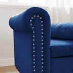 Chaise longue singola in velluto trapuntato multicolore con bracciolo arrotolato e contenitore
