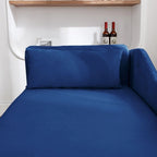 Chaise longue singola in velluto trapuntato multicolore con bracciolo arrotolato e contenitore