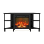 Mobile TV ad angolo Americano / French Oak Grey / Solid White con caminetto elettrico, per TV fino a 55", per 1-2 persone
