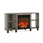 Mobile TV ad angolo Americano / French Oak Grey / Solid White con caminetto elettrico, per TV fino a 55", per 1-2 persone