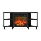 Mobile TV ad angolo Americano / French Oak Grey / Solid White con caminetto elettrico, per TV fino a 55", per 1-2 persone