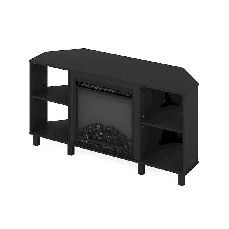 Mobile TV ad angolo Americano / French Oak Grey / Solid White con caminetto elettrico, per TV fino a 55", per 1-2 persone