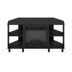 Mobile TV ad angolo Americano / French Oak Grey / Solid White con caminetto elettrico, per TV fino a 55", per 1-2 persone
