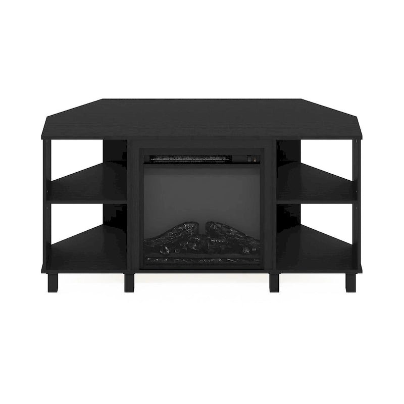 Mobile TV ad angolo Americano / French Oak Grey / Solid White con caminetto elettrico, per TV fino a 55", per 1-2 persone