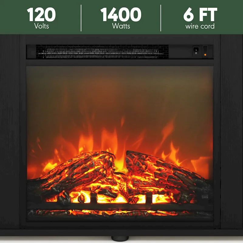 Mobile TV ad angolo Americano / French Oak Grey / Solid White con caminetto elettrico, per TV fino a 55", per 1-2 persone