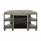 Mobile TV ad angolo Americano / French Oak Grey / Solid White con caminetto elettrico, per TV fino a 55", per 1-2 persone
