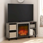 Mobile TV ad angolo Americano / French Oak Grey / Solid White con caminetto elettrico, per TV fino a 55", per 1-2 persone