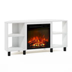 Mobile TV ad angolo Americano / French Oak Grey / Solid White con caminetto elettrico, per TV fino a 55", per 1-2 persone