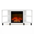 Mobile TV ad angolo Americano / French Oak Grey / Solid White con caminetto elettrico, per TV fino a 55", per 1-2 persone