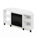 Mobile TV ad angolo Americano / French Oak Grey / Solid White con caminetto elettrico, per TV fino a 55", per 1-2 persone