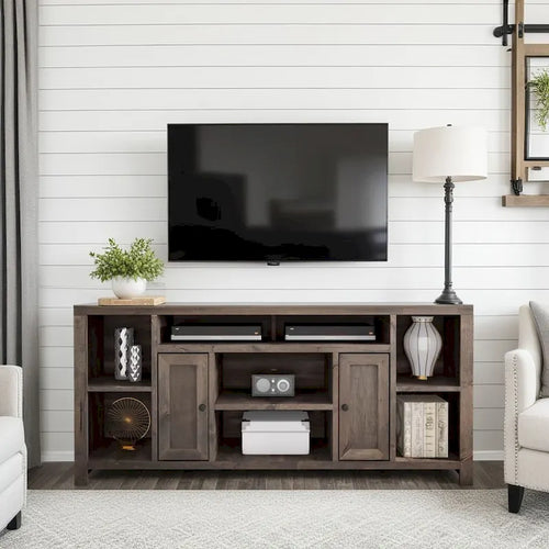 Mobile TV, consolle, 74", Barnwood / Aged Whiskey / Jasmine White, stile rustico, adatto per TV fino a 85"