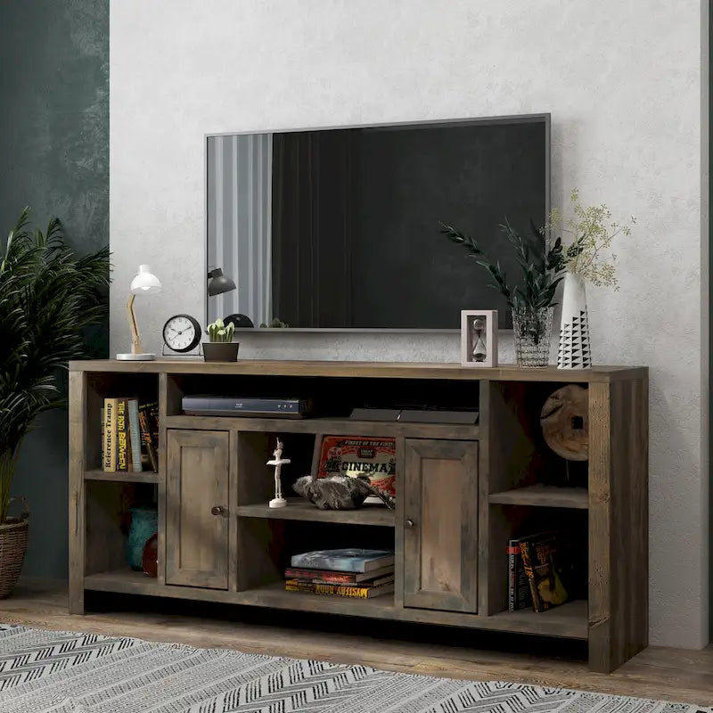 Mobile TV, consolle, 74", Barnwood / Aged Whiskey / Jasmine White, stile rustico, adatto per TV fino a 85"