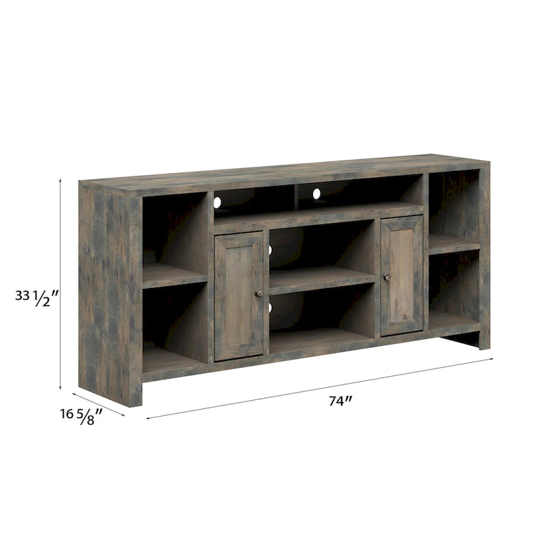 Mobile TV, consolle, 74", Barnwood / Aged Whiskey / Jasmine White, stile rustico, adatto per TV fino a 85"