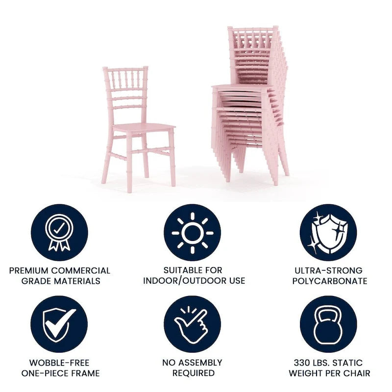Sedia Chiavari in resina trasparente/bianca/rosa, impilabile, per bambini (set da 10)