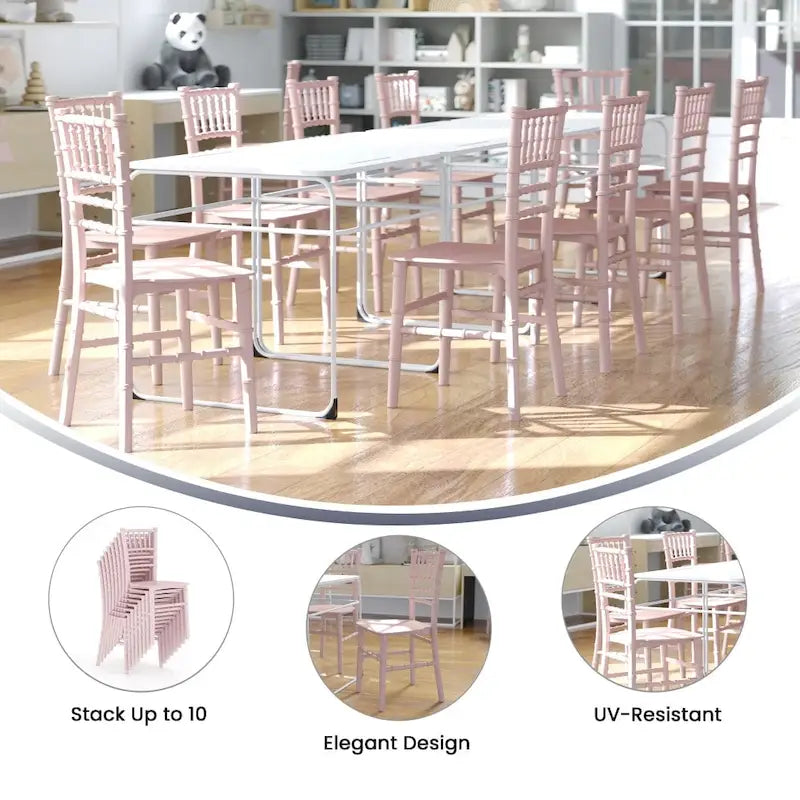 Sedia Chiavari in resina trasparente/bianca/rosa, impilabile, per bambini (set da 10)