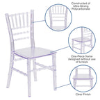 Sedia Chiavari in resina trasparente/bianca/rosa, impilabile, per bambini (set da 10)