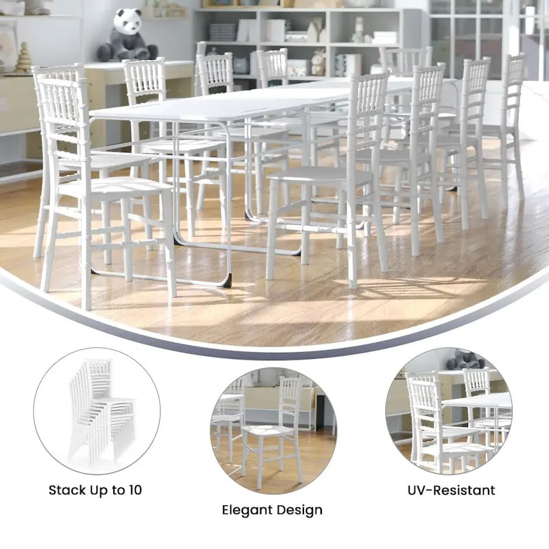 Sedia Chiavari in resina trasparente/bianca/rosa, impilabile, per bambini (set da 10)