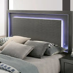 Letto a piattaforma a LED grigio metallizzato, stile contemporaneo, per 1-2 persone