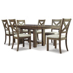 Set da pranzo allungabile 7 pezzi colore marrone grigiastro in stile rustico (ospita fino a 8 persone)