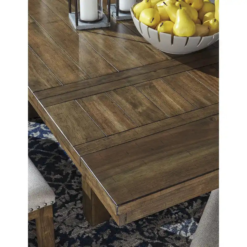 Set da pranzo allungabile 7 pezzi colore marrone grigiastro in stile rustico (ospita fino a 8 persone)