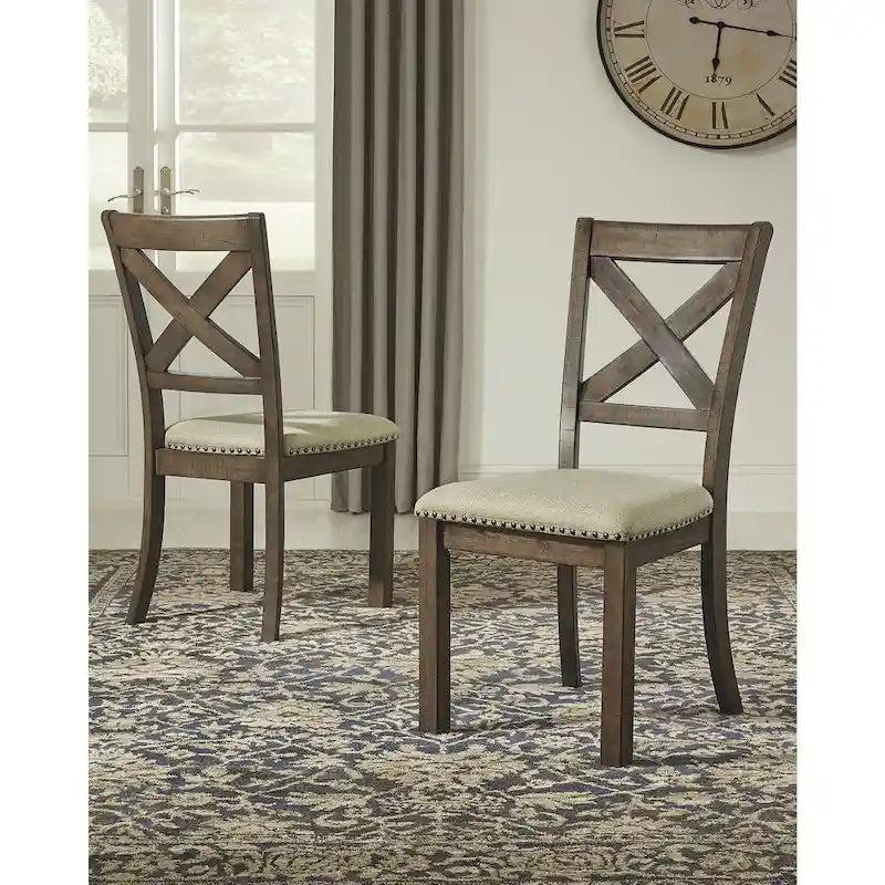 Set da pranzo allungabile 7 pezzi colore marrone grigiastro in stile rustico (ospita fino a 8 persone)
