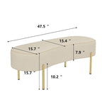 Panca ottomana imbottita color beige a forma di rene con gambe dorate, singola
