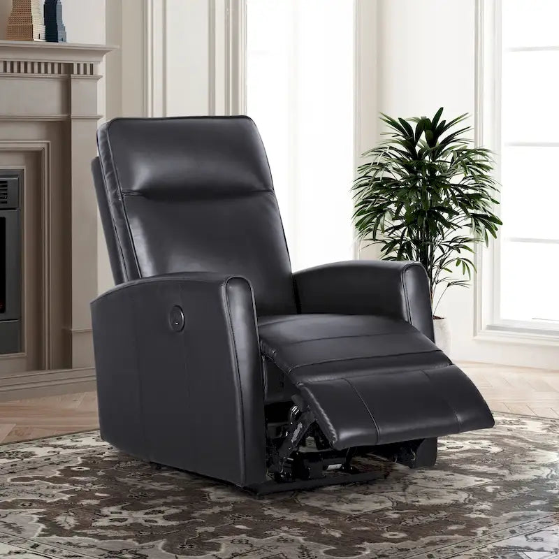 Poltrona Reclinabile Elettrica Monoposto Nera in Vera Pelle con Caricatore USB (1 Persona)