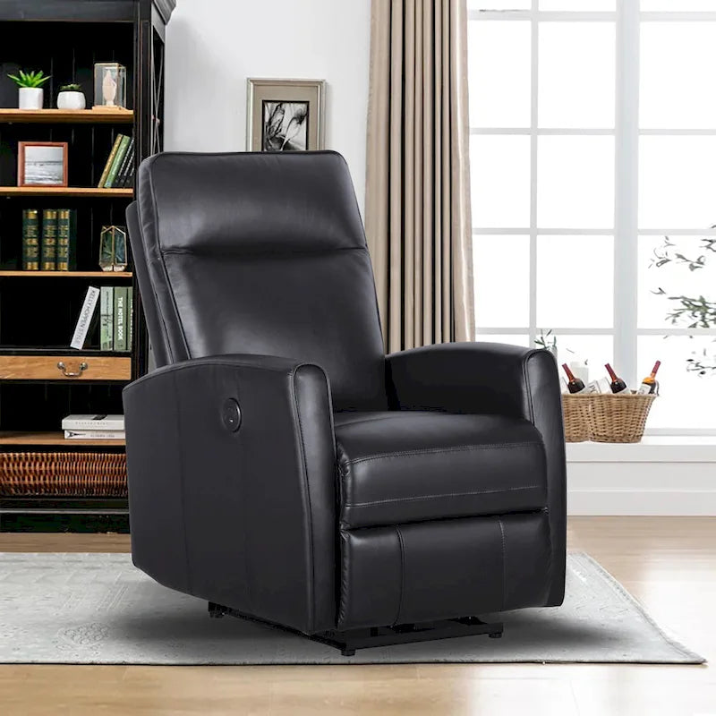 Poltrona Reclinabile Elettrica Monoposto Nera in Vera Pelle con Caricatore USB (1 Persona)