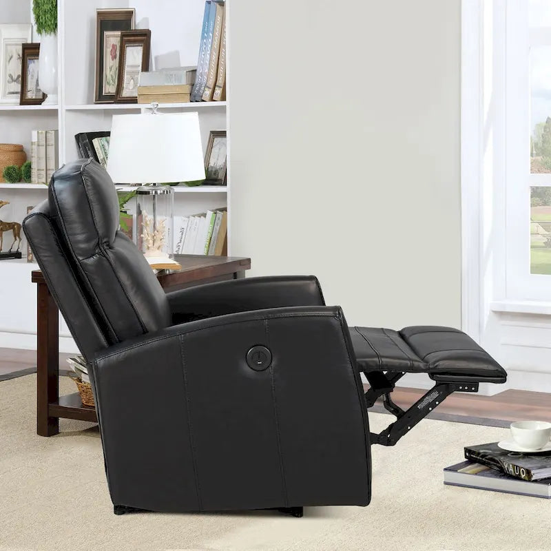 Poltrona Reclinabile Elettrica Monoposto Nera in Vera Pelle con Caricatore USB (1 Persona)
