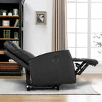 Poltrona Reclinabile Elettrica Monoposto Nera in Vera Pelle con Caricatore USB (1 Persona)