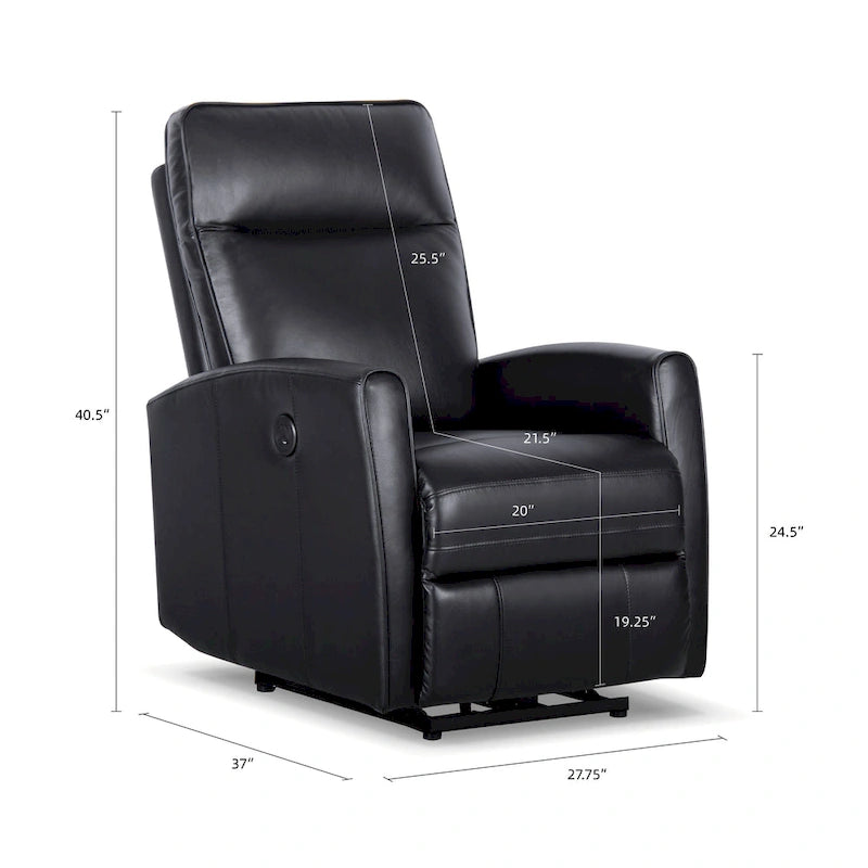 Poltrona Reclinabile Elettrica Monoposto Nera in Vera Pelle con Caricatore USB (1 Persona)
