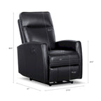 Poltrona Reclinabile Elettrica Monoposto Nera in Vera Pelle con Caricatore USB (1 Persona)