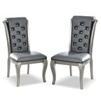 Sedia da pranzo grigia in similpelle, gambe color champagne, set da 2