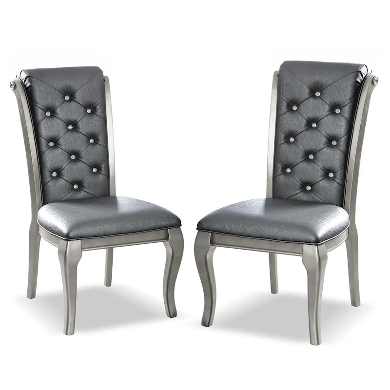 Sedia da pranzo grigia in similpelle, gambe color champagne, set da 2