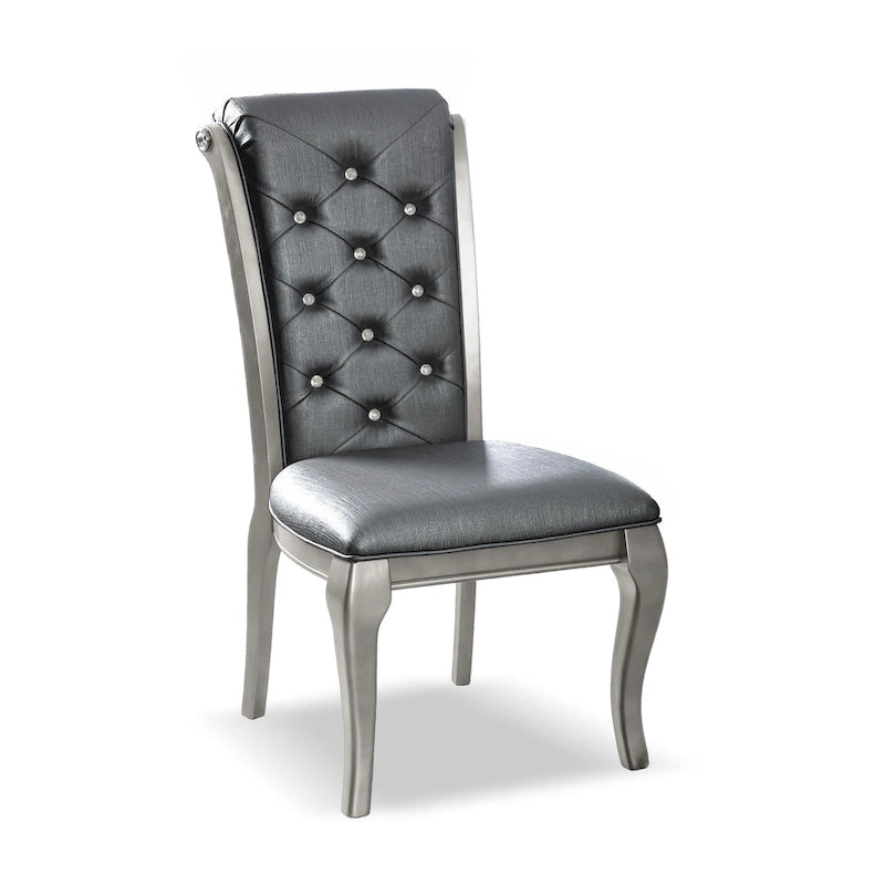 Sedia da pranzo grigia in similpelle, gambe color champagne, set da 2