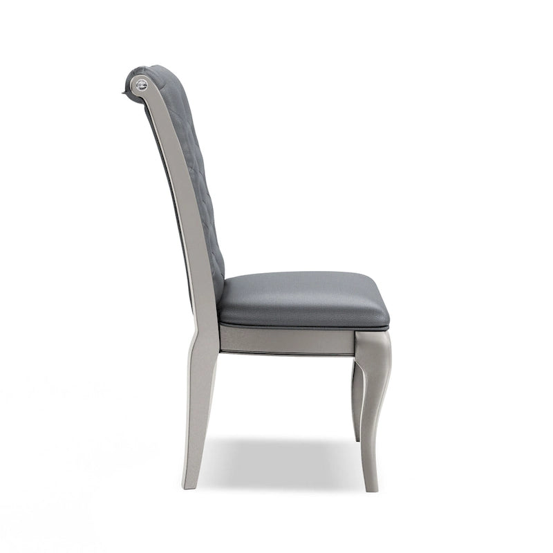 Sedia da pranzo grigia in similpelle, gambe color champagne, set da 2