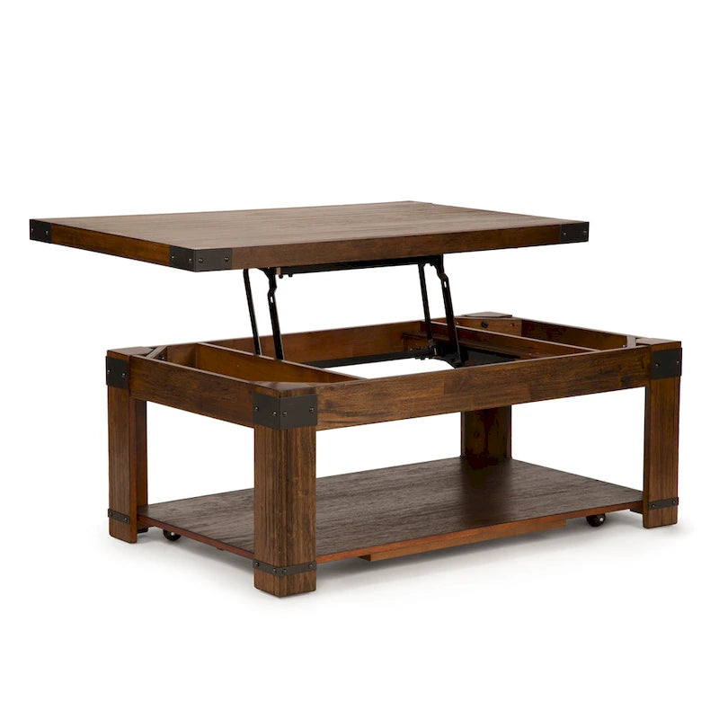 Tavolino da Caffè Rettangolare Cherry con Piano Sollevabile, Stile Industriale