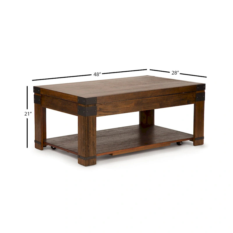 Tavolino da Caffè Rettangolare Cherry con Piano Sollevabile, Stile Industriale