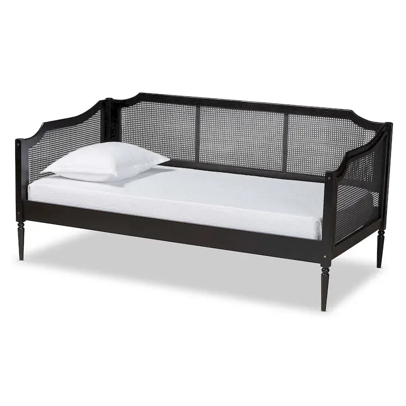 Divano letto in rattan sintetico nero e antracite di metà secolo, una piazza, 1 persona