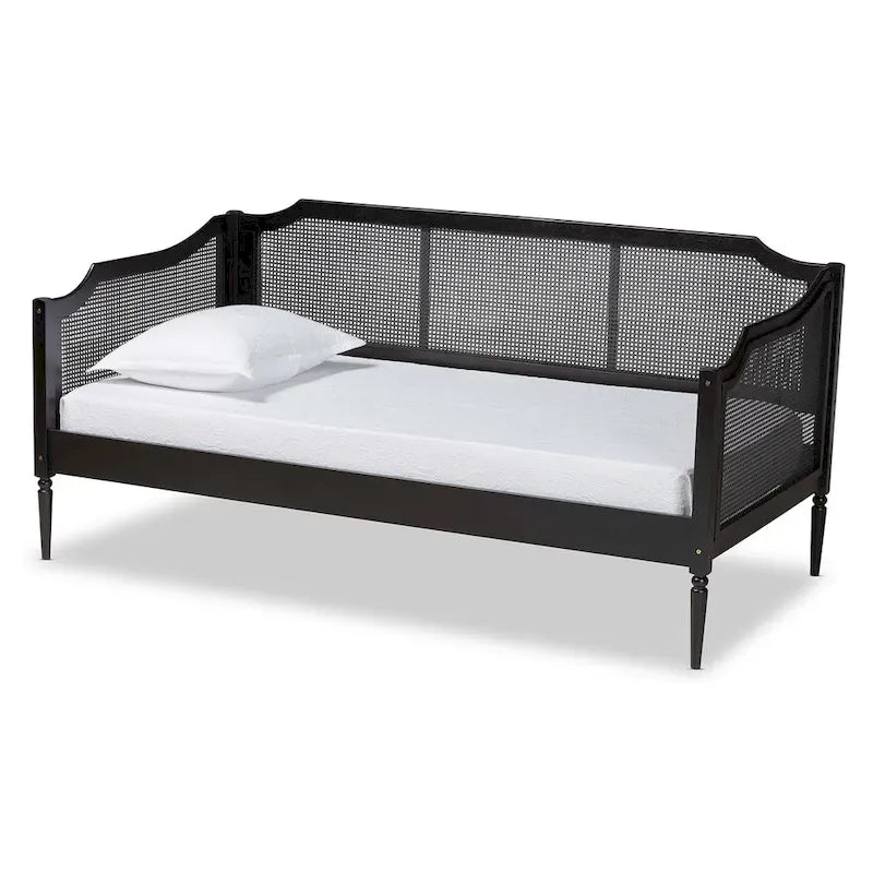 Divano letto in rattan sintetico nero e antracite di metà secolo, una piazza, 1 persona