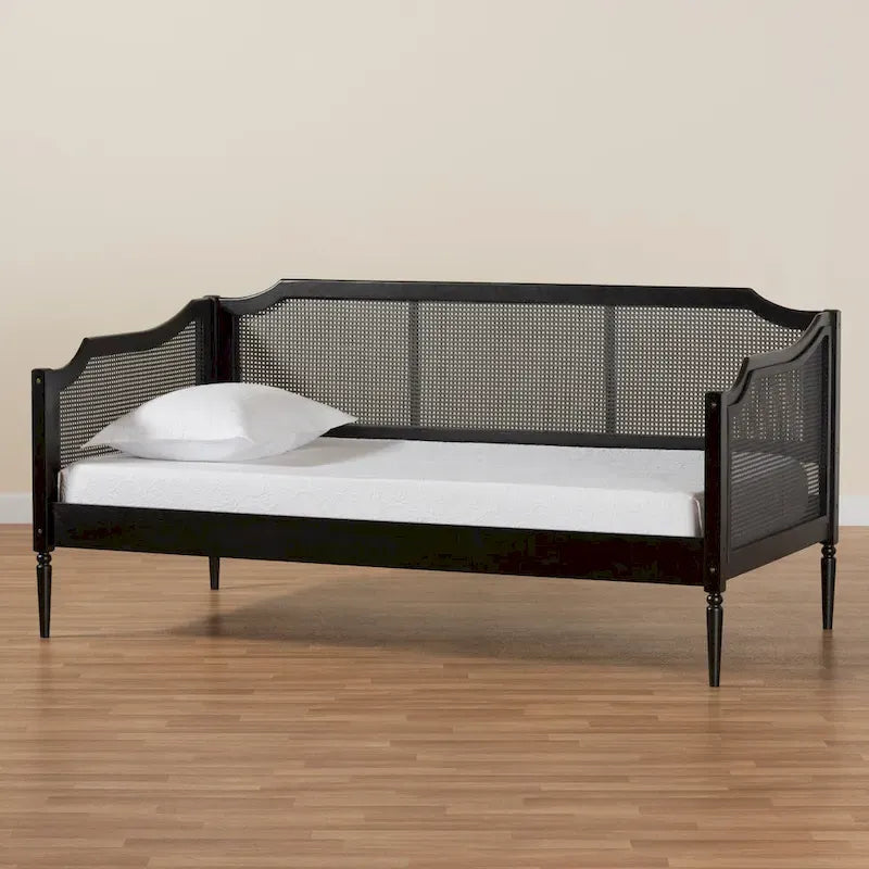 Divano letto in rattan sintetico nero e antracite di metà secolo, una piazza, 1 persona
