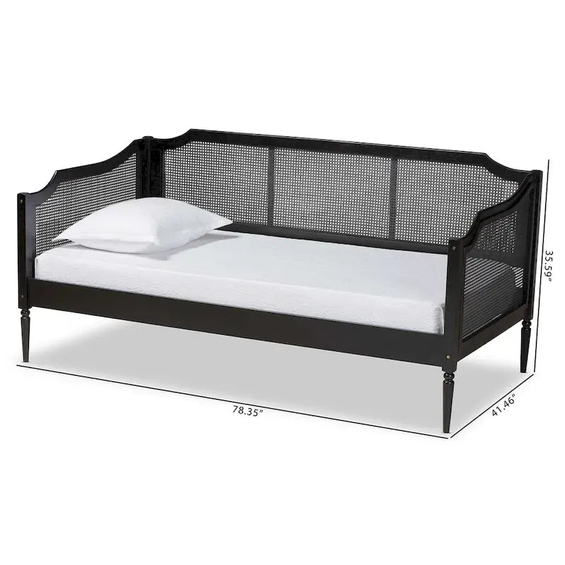 Divano letto in rattan sintetico nero e antracite di metà secolo, una piazza, 1 persona