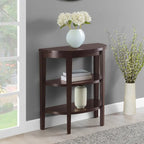 Tavolo console a semicerchio color espresso/mogano con ripiani a 3 livelli, montaggio unico
