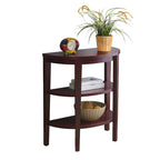 Tavolo console a semicerchio color espresso/mogano con ripiani a 3 livelli, montaggio unico